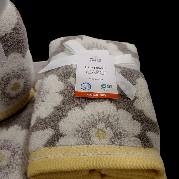 6pc Caro Home Daisy Flower Honey Gray Bath Hand Tip / Washcloth Towel Set NEW - Picture 3 of 10